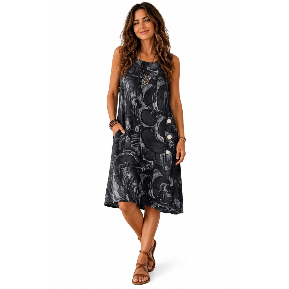 Lands Downunder Linen Shift Dress L Abstract Print Linen Made in Italy